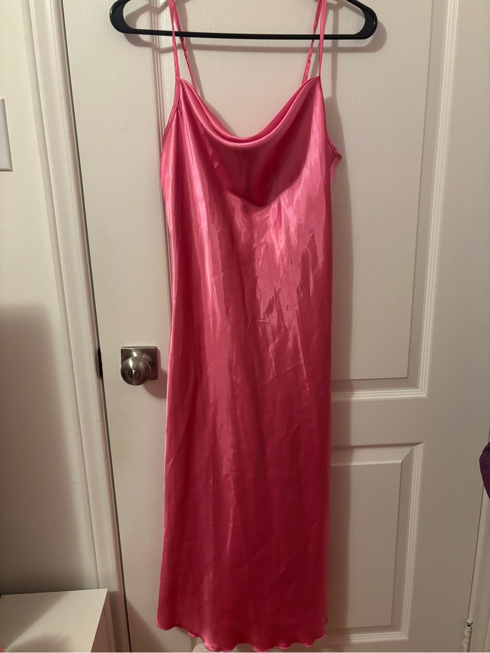 bebe Hot Pink Satin Cowl Neck Slip Dress